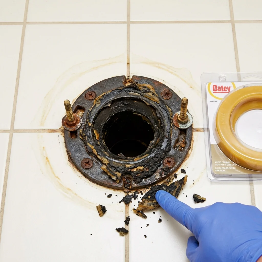 Failed wax ring showing water seepage at the base of a toilet in a Hermitage, PA home